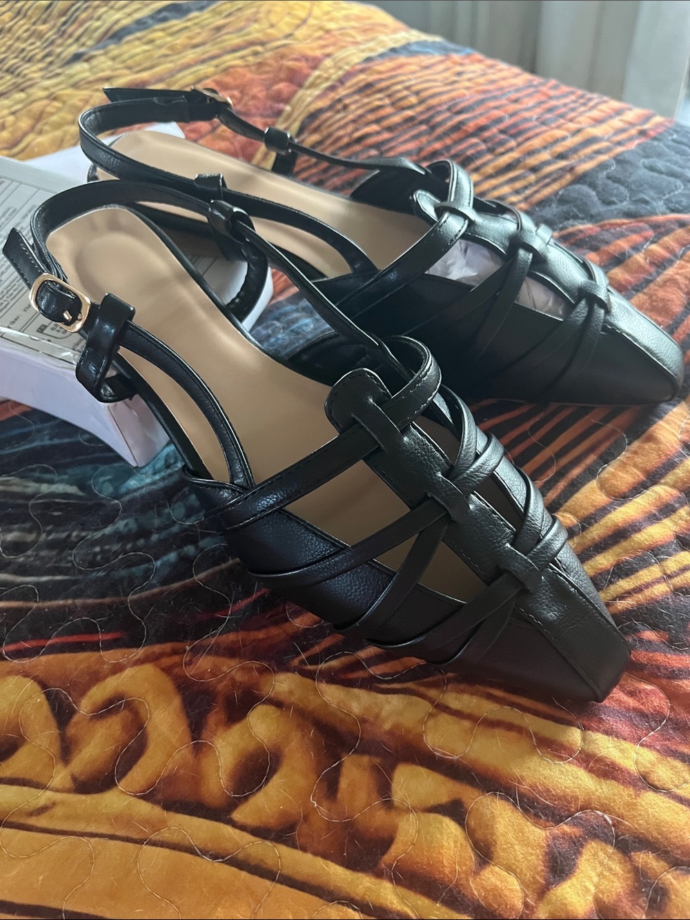 Black Woven Slingback Flats - Women's Elegant Pointed Toe